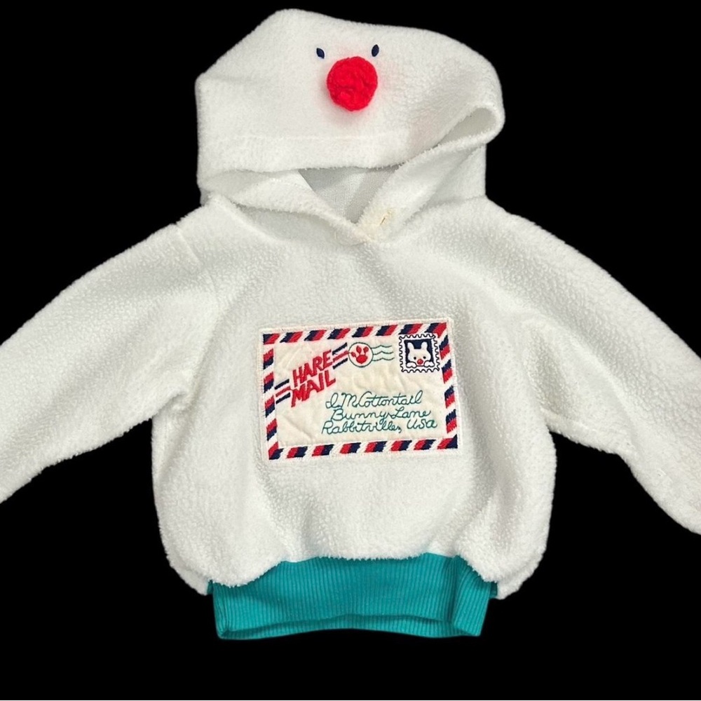 White Fleece Hoodie with Red Pom Pom